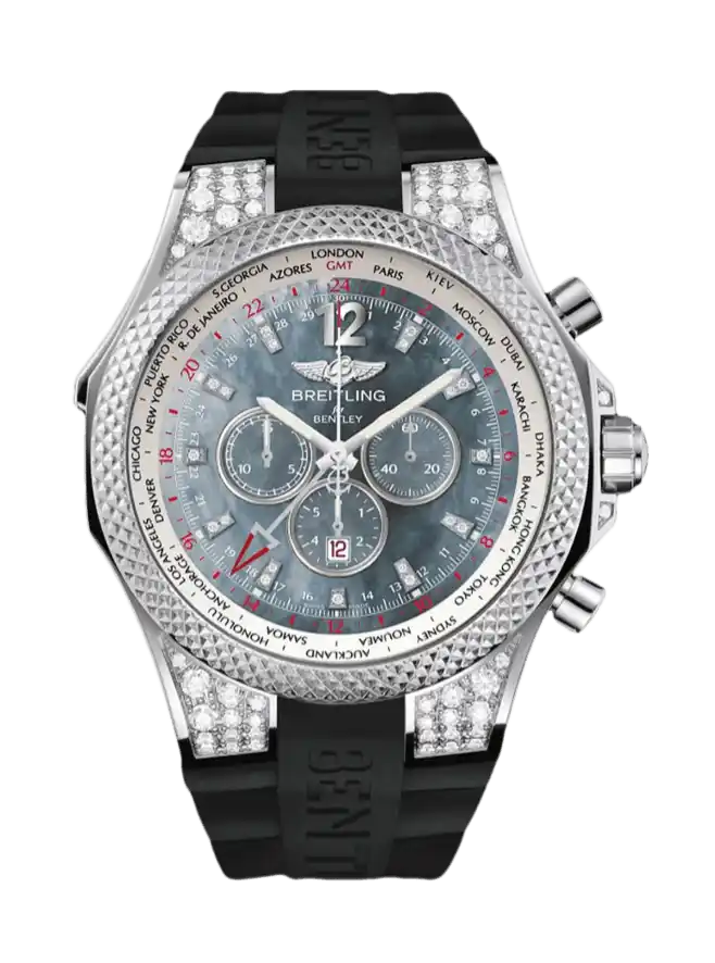 Breitling Bentley GMT Mother of Pearl Black Dial Set with Diamonds - 49mm, White Gold
