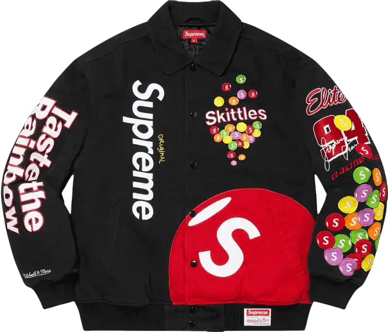 Supreme Skittles Mitchell & Ness Varsity Jacket - Black