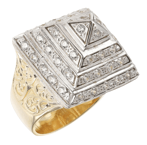 9ct Gold Solid Heavy Gem-set Pyramid Ring Large Size