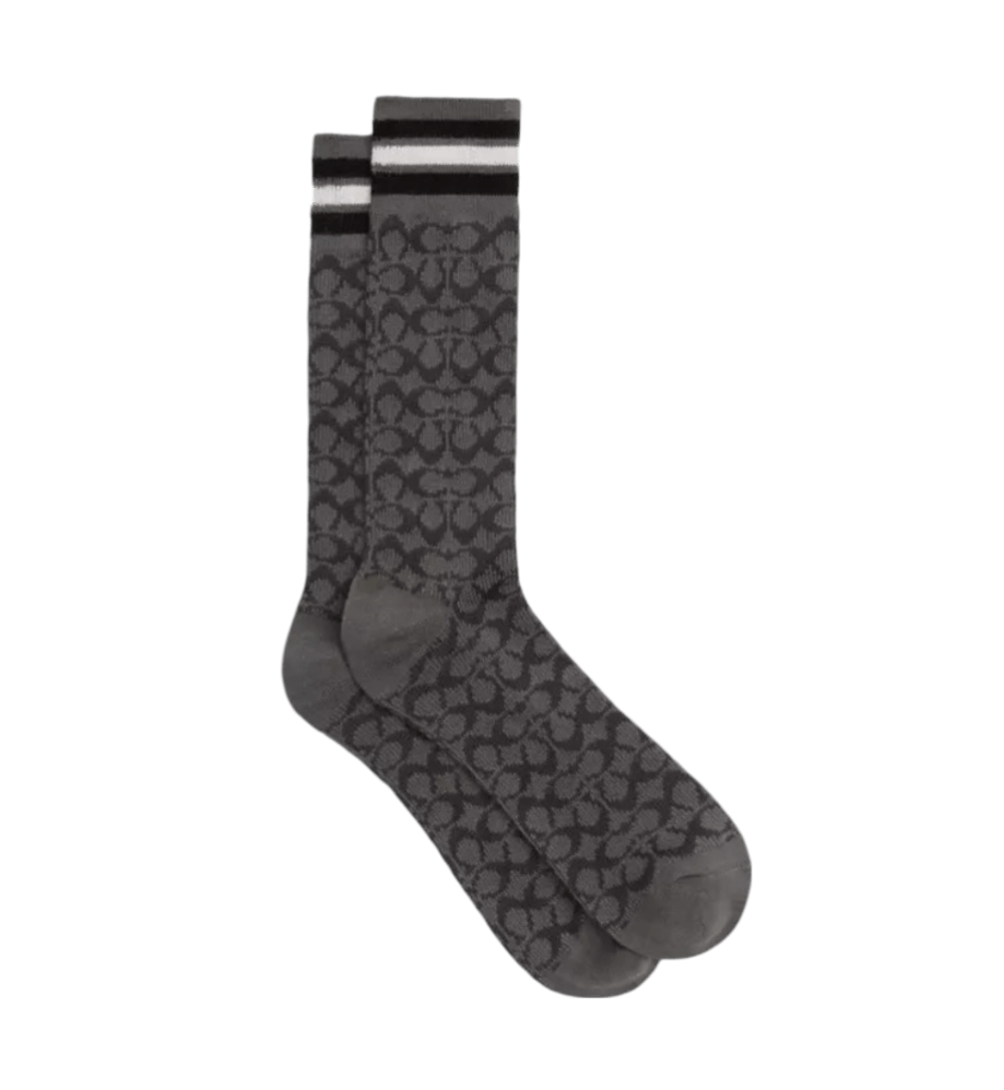 Coach Signature Calf Socks - Charcoal