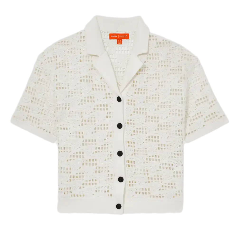 Reiss Womens Short Sleeve Crochet Cuban Shirt - White
