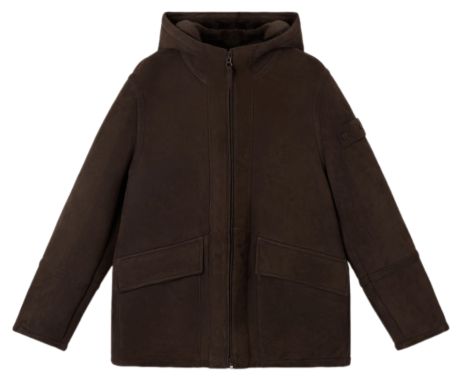 Stone Island Suede Sheepskin Ghost Hooded Jacket - Dark Brown