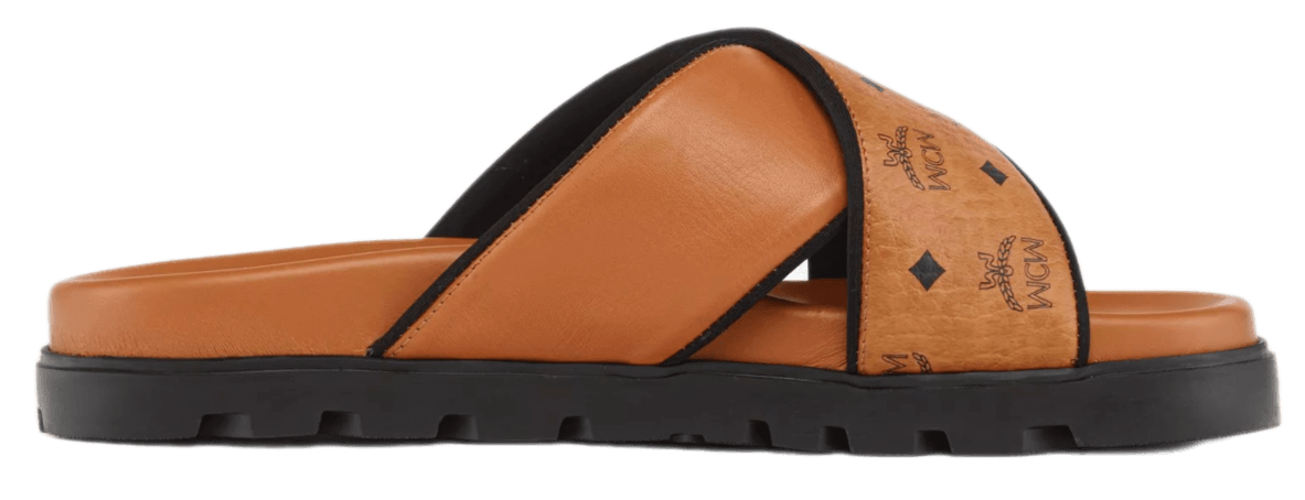 MCM Cross Sandal in VIsetos Leather Mix - Cognac
