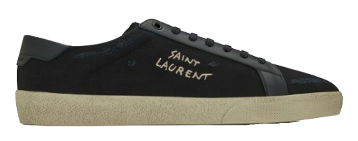 YSL Court Classic SL/06 Embroidered Sneakers In Canvas And Smooth Leather - Black