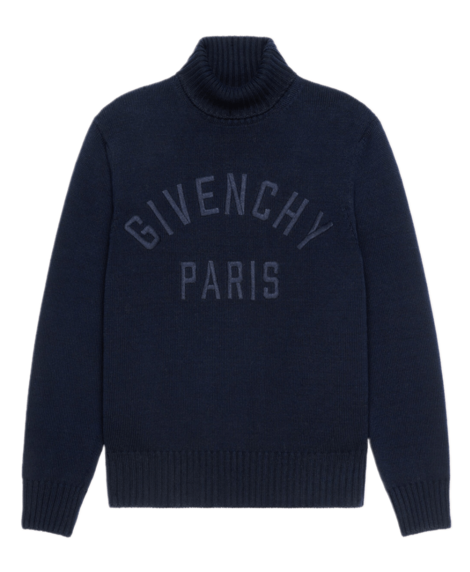 Givenchy Turtleneck Sweater in Cotton with Givenchy Paris Embroidery - Dark Navy