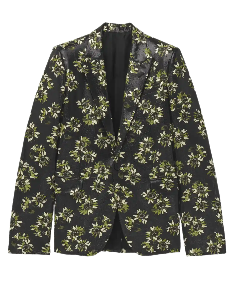 McQueen Sunflower Jacquard Single-breasted Jacket - Black/Green/Gold