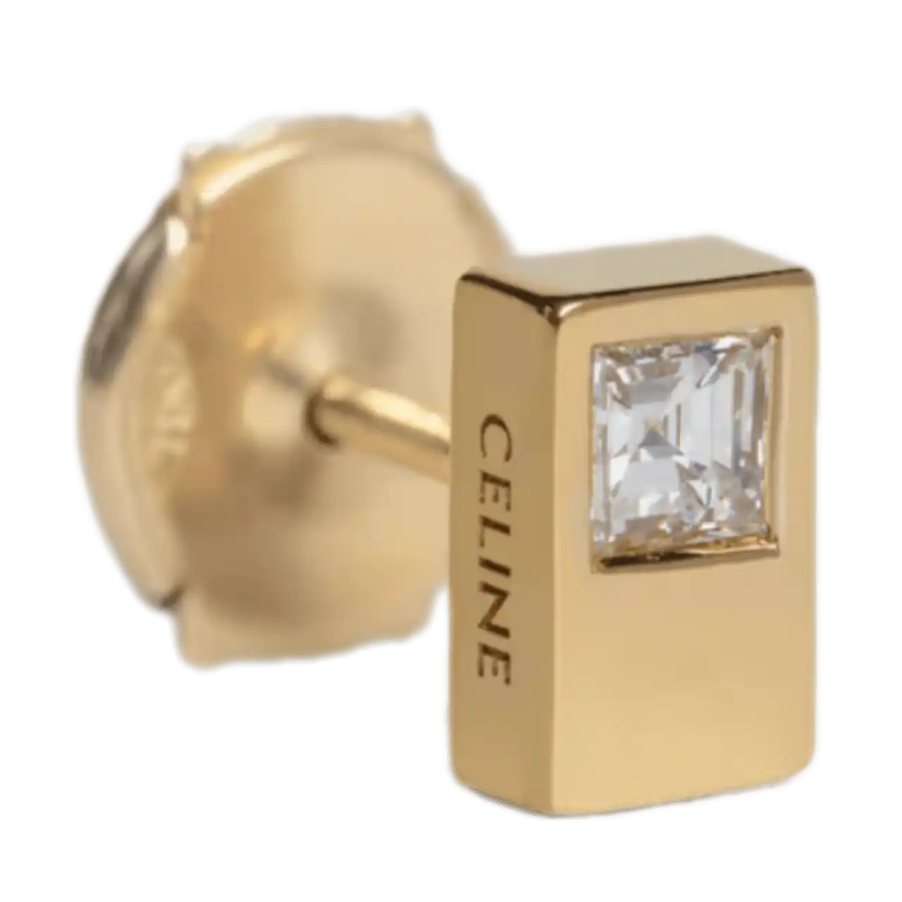 Celine Sentimental Double Square Stud In Yellow Gold and Diamond