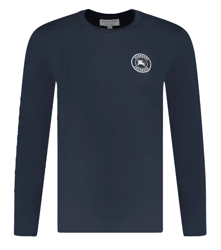 Burberry Embroidered Logo Cotton Long Sleeve T-shirt Men's - Navy