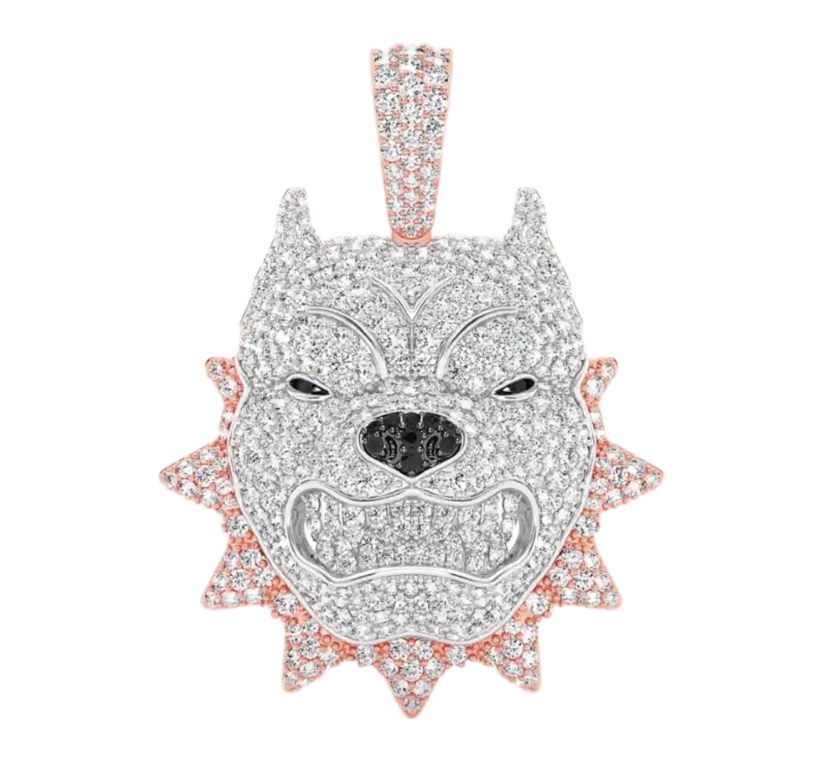 Pitbull Spike Collar Diamond Pendant 14k Solid Rose Gold 3.00ctw