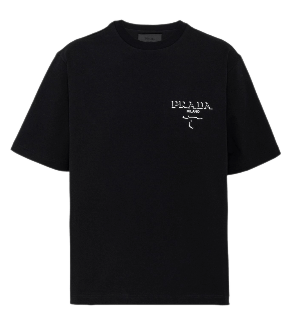 Prada Oversized Lettered Logo Cotton T-shirt - Black