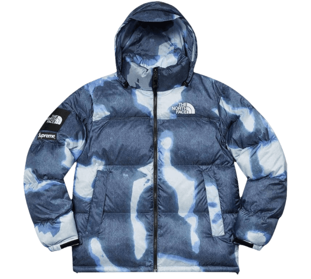 Supreme The North Face Bleached Denim Print Nuptse Jacket Men's - Indigo