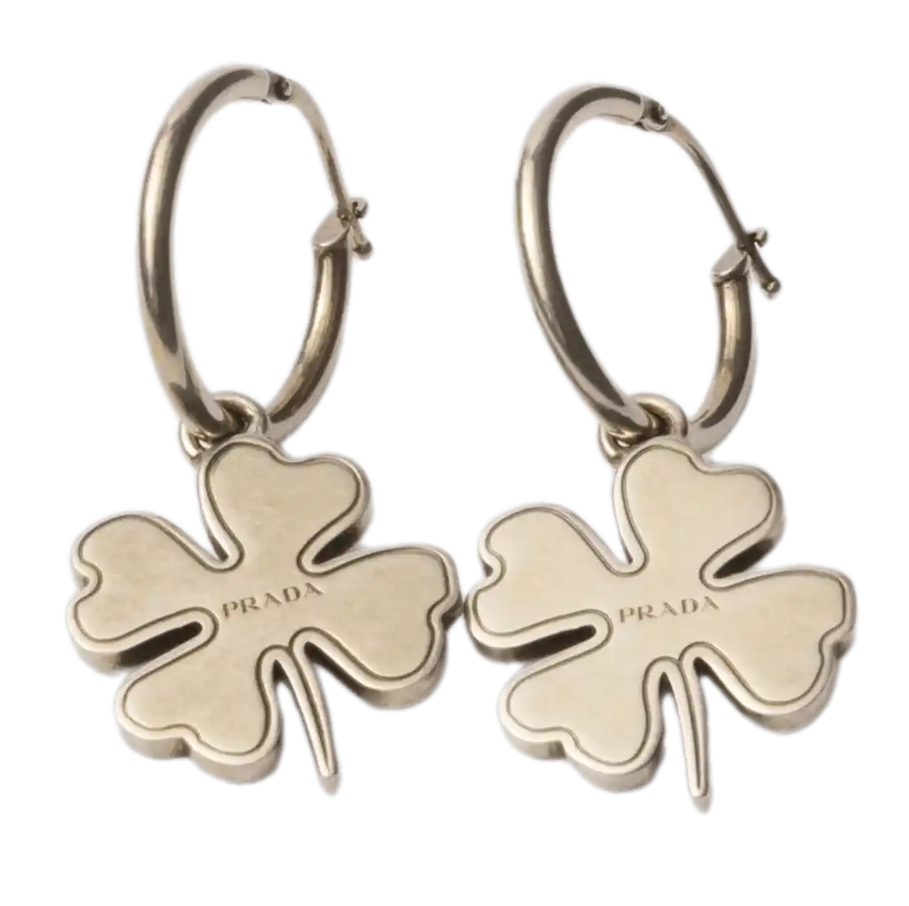 Prada Metal Hoop Earrings With Charm