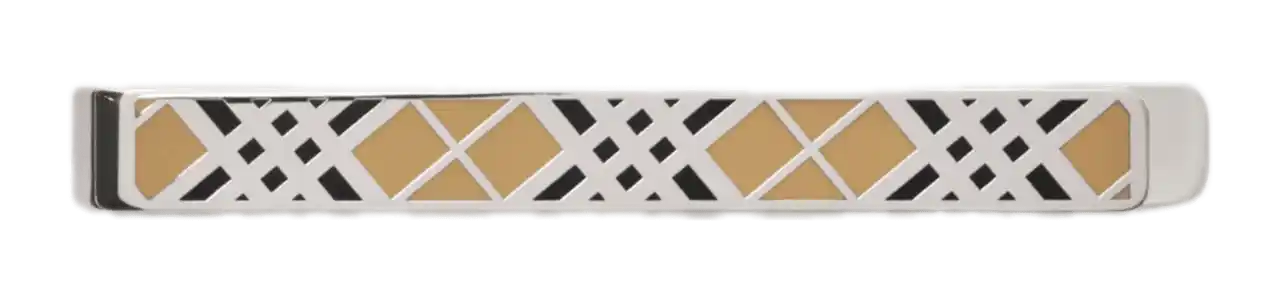Burberry Enamel Check Tie Bar - Silver