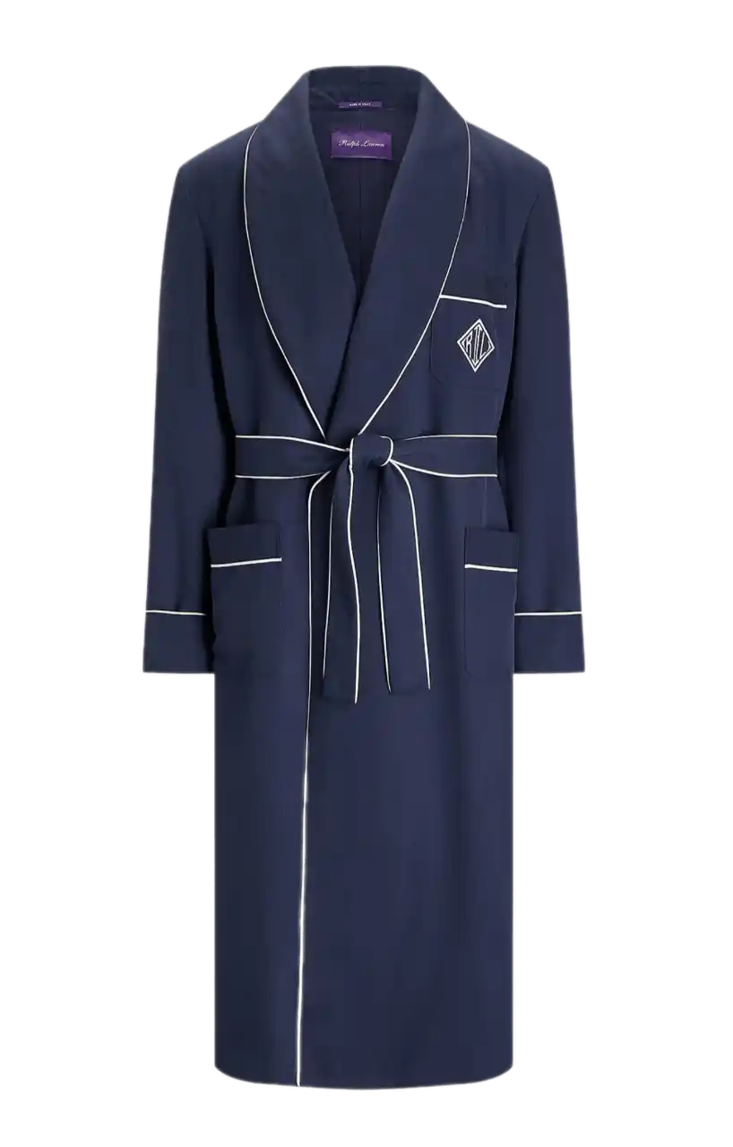 Ralph Lauren Monogram Silk Twill Robe - Navy