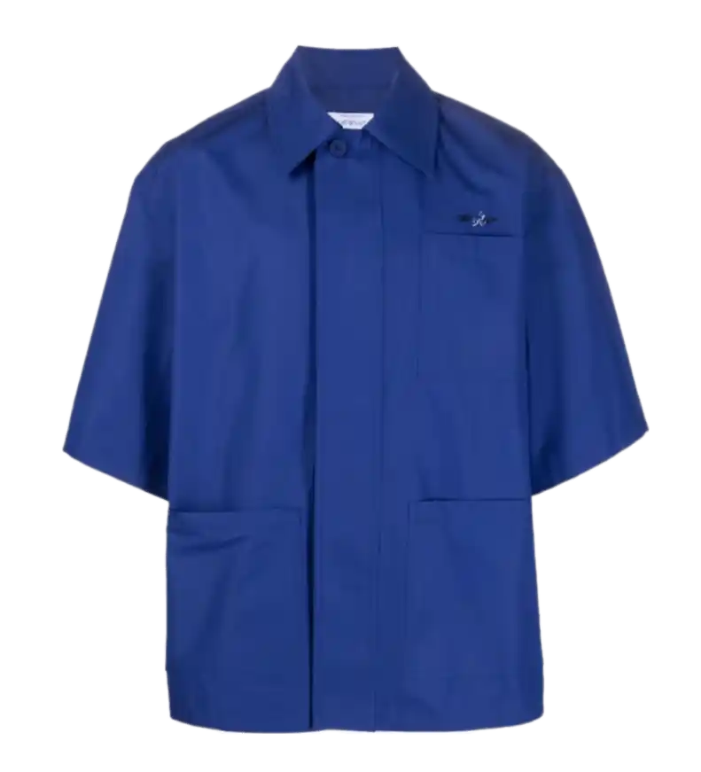OFF-WHITE Bookish Flower Cotton Utility Button Down Shirt - Blue/Black