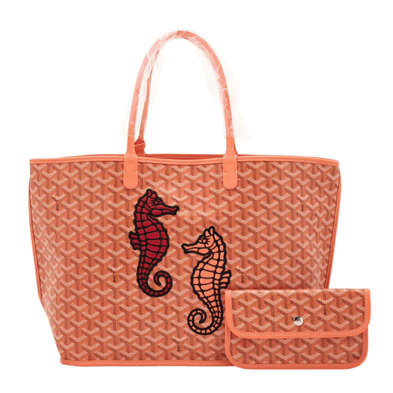 Goyard Limited Edition Coral Pink Goyardine Canvas and Chevroches Calfskin Reversible Seahorse Embroidery Anjou PM Tote, 2024
