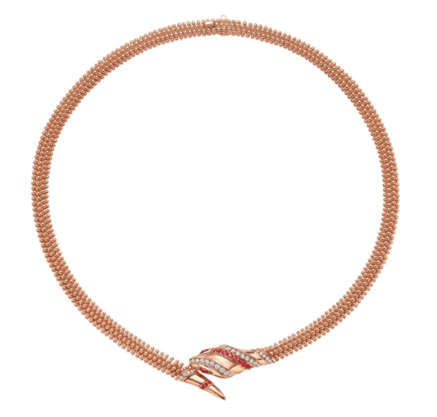 Bvlgari Serpenti With Pavé Diamonds and Rubies Necklace - Rose Gold