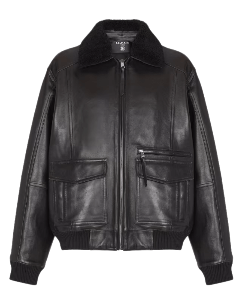 Balmain Lambskin Aviator Bomber Jacket - Black