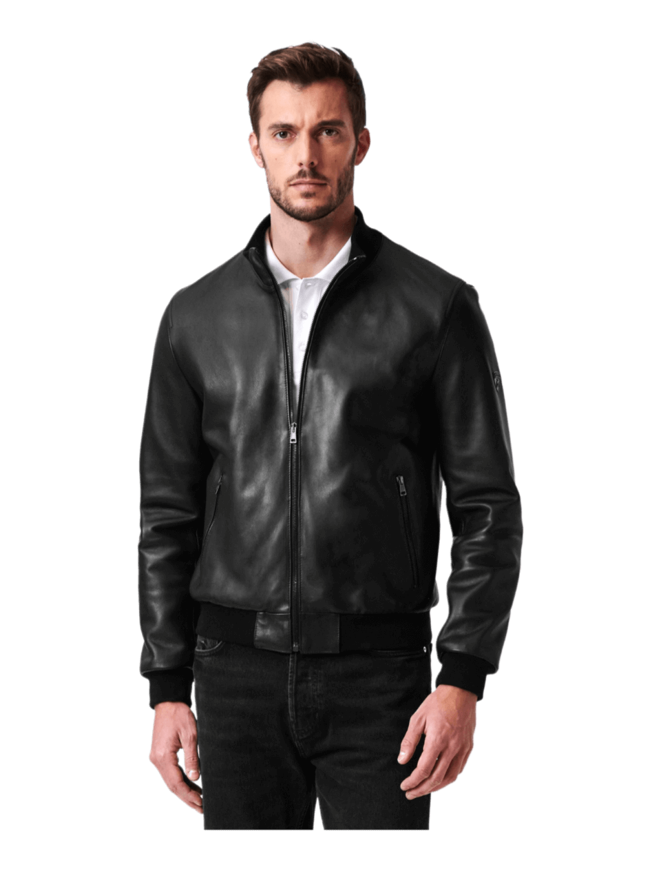 Automobili Lamborghini Leather Bomber Jacket - Black