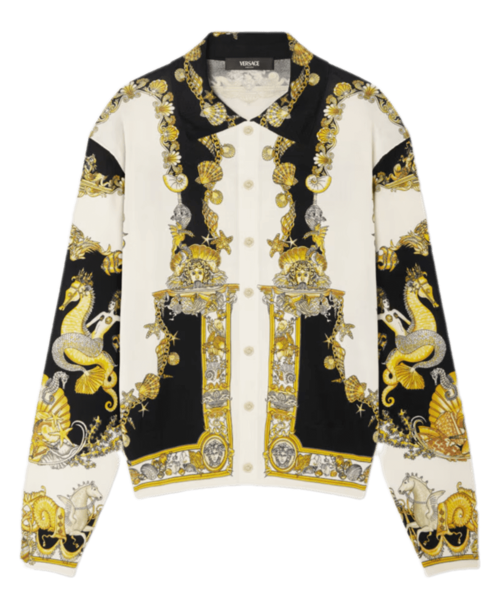 Versace Coral Theatre Silk Knit Shirt - White and Gold