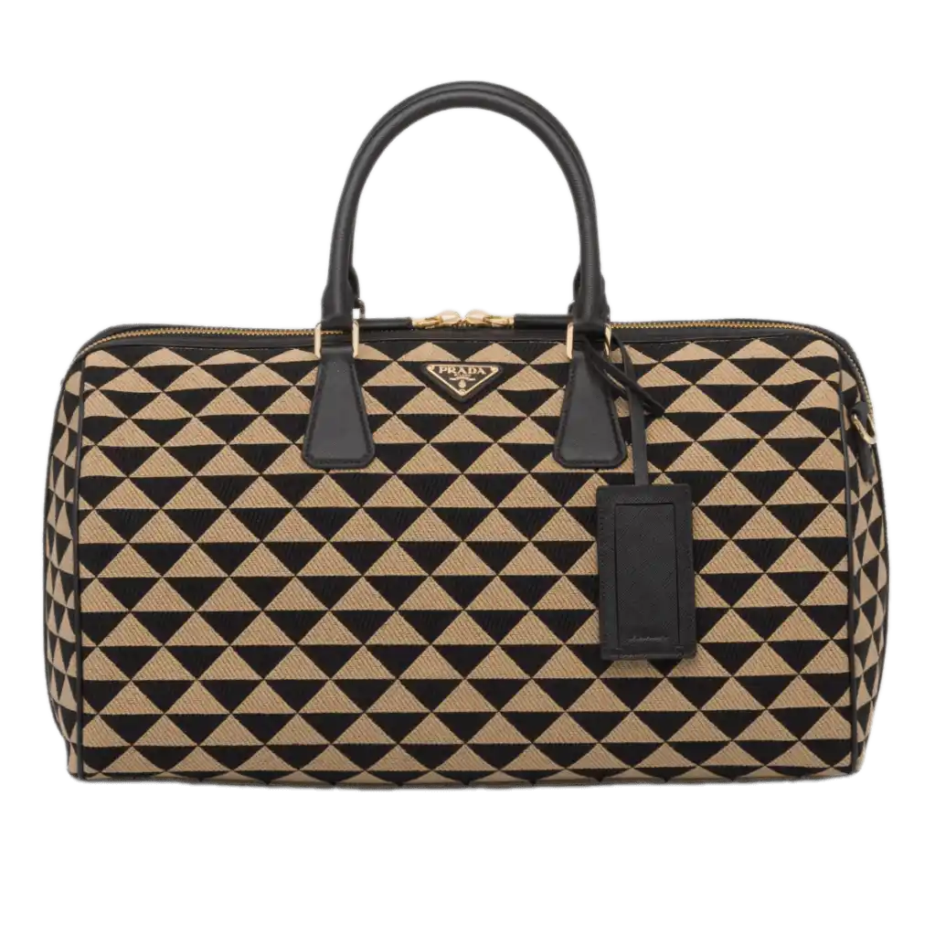 Prada Medium Symbole Embroidered Fabric Travel Bag - Black/Beige