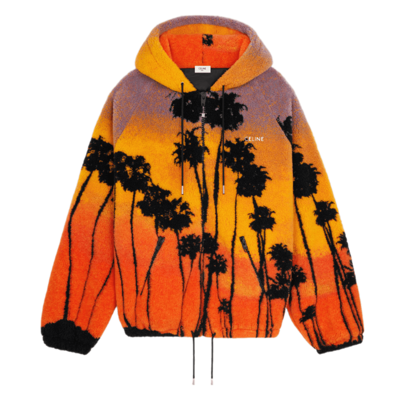 Celine Hooded Jacket In Jersey Fleece - Orange/Noir/Blue