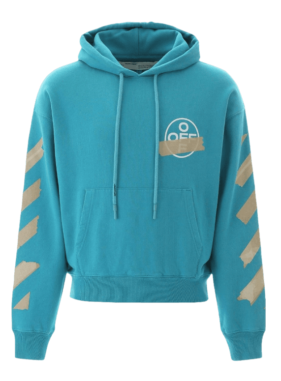 Off-White Tape Diag Arrows Hoodie - Petrol Blue/Beige