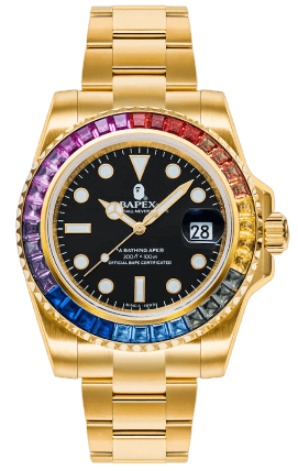 BAPE Type 1 Bapex Crystal Stone Watch - Gold/Rainbow