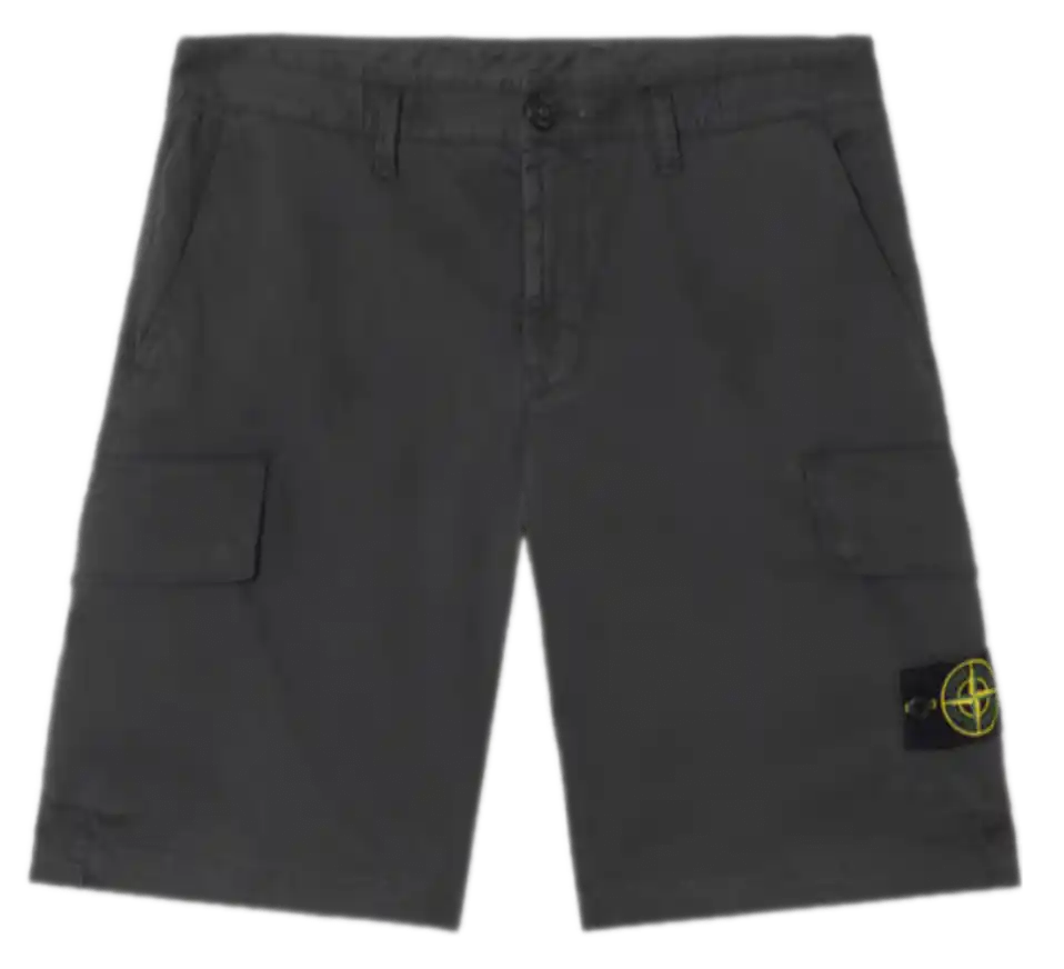 Stone Island Stretch Organic Broken Twill Cotton 'Old' Effect Cargo Shorts - Black