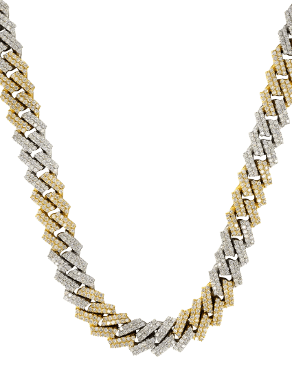 Two Tone Iced Out Diamond Prong Cuban Link Chain 10K/14K