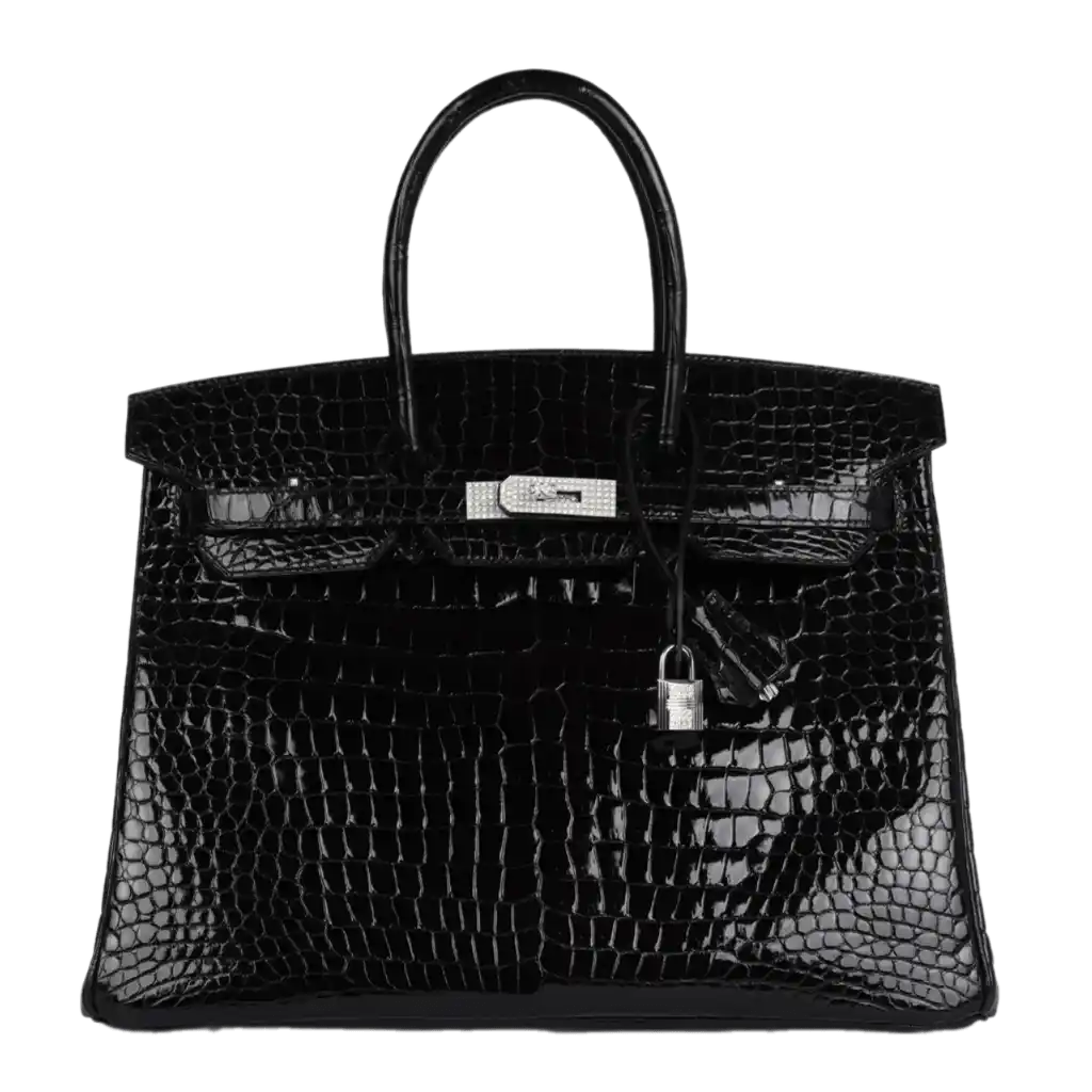 Hermès Birkin 35 Black Shiny Porosus Crocodile 18K White Gold Diamond Hardware