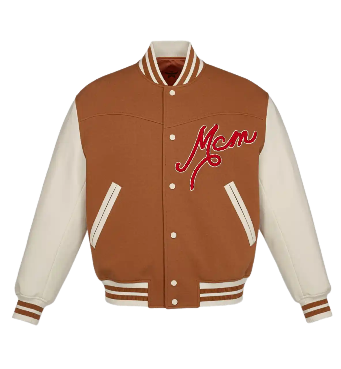 MCM Logo Embroidered Varsity Jacket - Cognac