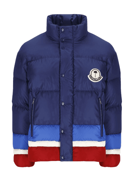 Moncler x Palm Angels Denneny Short Down Jacket - Blue/Burgundy/White