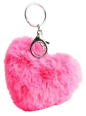 Bright Pink Fluffy Heart Keychain