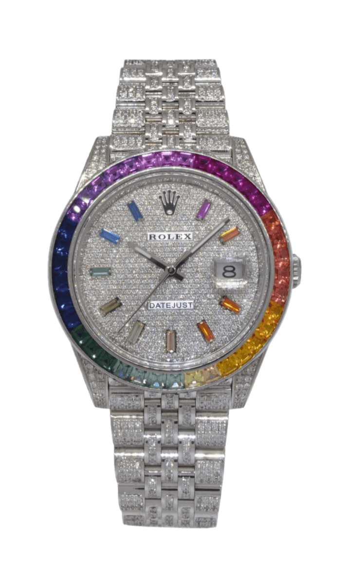 Rolex Datejust Custom Iced Out Rainbow Dial - 41mm, Iced Out, Sapphire