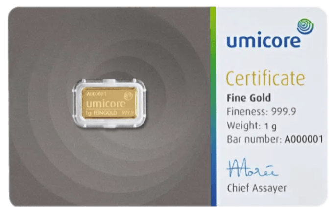 1 gram Gold Bar - Umicore