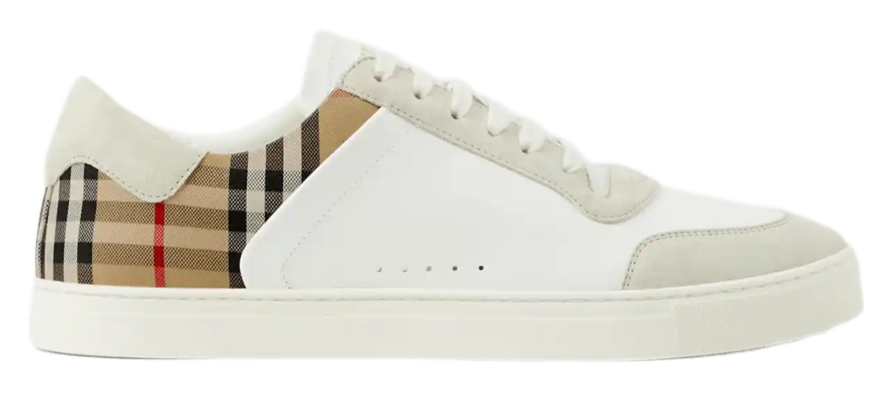 Burberry Leather, Suede and Check Sneakers - Natural White/Archive Beige