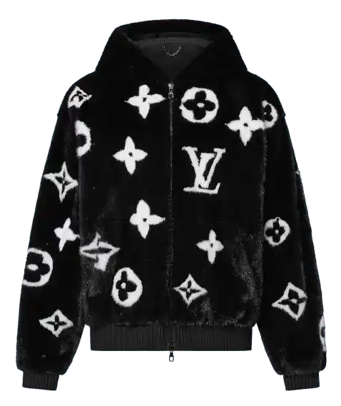 Louis Vuitton Monogram Mink Fur Zipped Hoodie - Black
