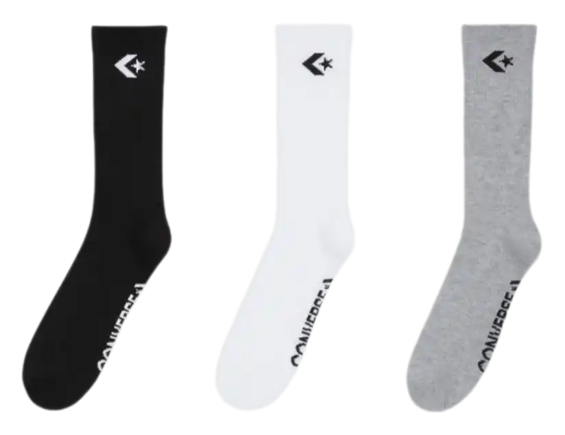 Converse 3-Pack Embroidered Crew Socks - Black/White/Gray