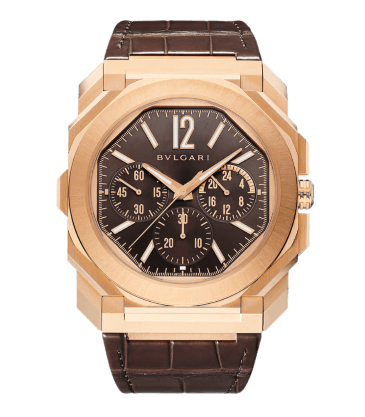 Bvlgari Octo Finissimo Chronograph GMT Watch Brown Dial - 43mm, Rose Gold