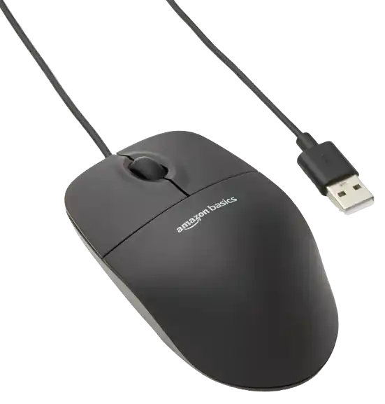 Amazon Basics 3-Button Wired USB Computer Mouse, Black