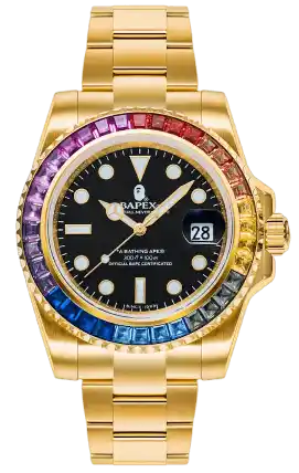 BAPE Type 1 Bapex Crystal Stone Watch - Gold/Rainbow