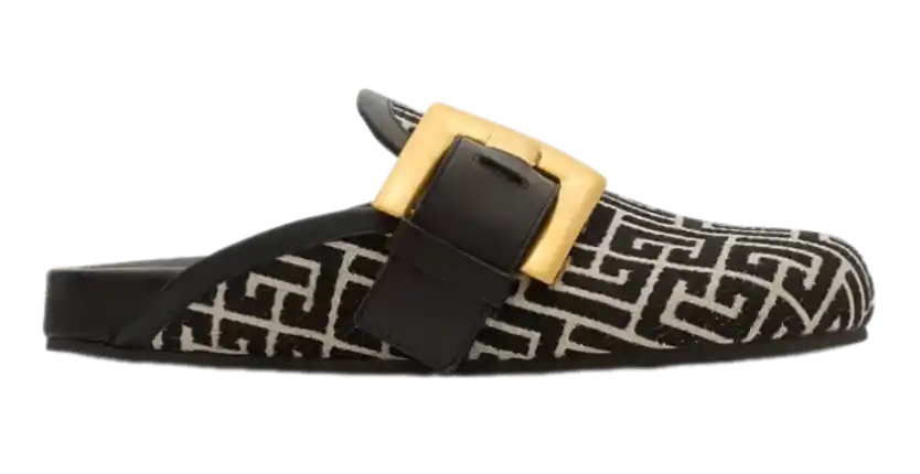 Balmain Anthem Mules in Jacquard Canvas with PB Monogram - Black