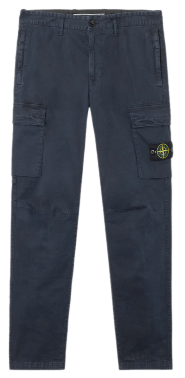 Stone Island Stretch Organic Broken Twill Cotton 'Old' Effect Cargo Pants - Blue