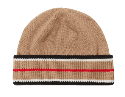 Burberry Reversible Icon Stripe Cashmere Cotton Beanie - Black/Camel