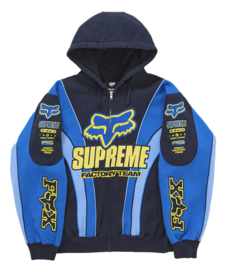 Supreme Fox Racing Zip Up Hooded Sweatshirt - Blue