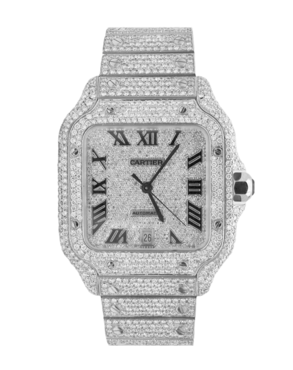Iced Out Cartier Santos - 40mm, Steel, Scratch-resistant Sapphire