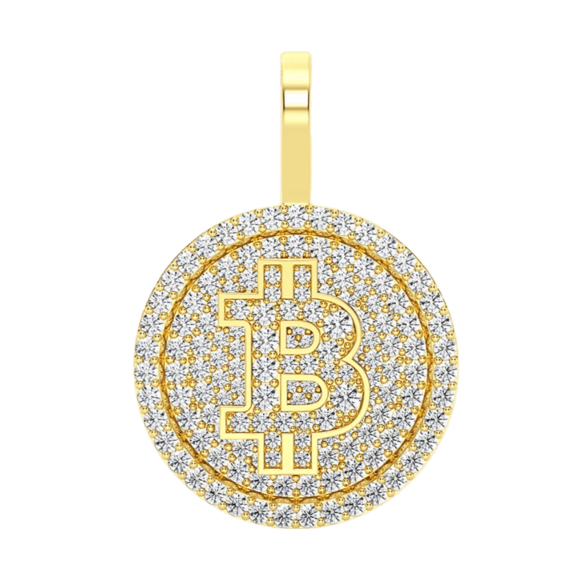 Bitcoin Diamond Pendant 14k Solid Yellow Gold 1.10ctw