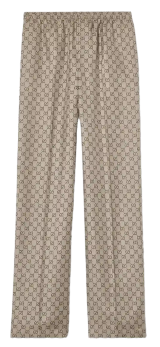 Gucci Printed Silk Twill Pants - Beige/Brown