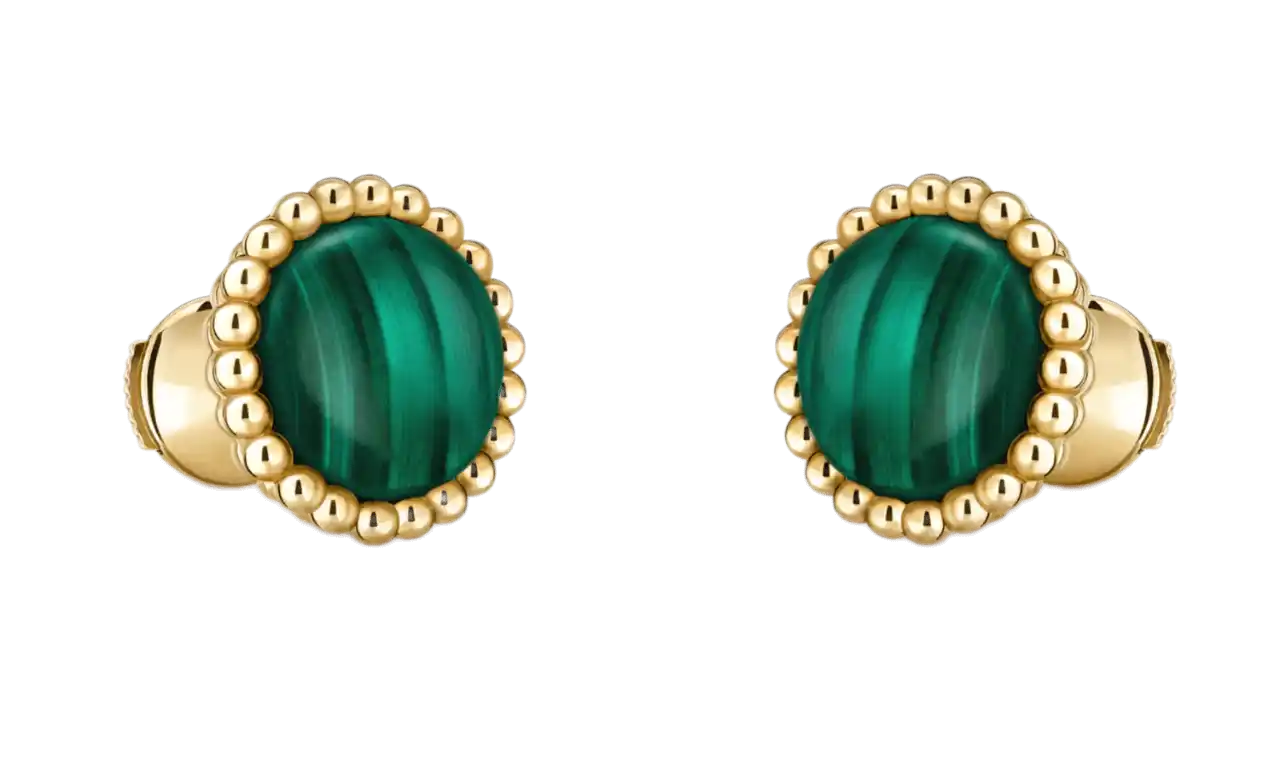 Van Cleef Perlée Couleurs Earrings - Yellow Gold, Malachite